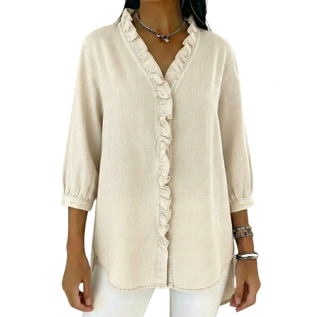 Damen-Bluse mit Rüschenbesatz und 3/4-Ärmeln-Women blouse-Alpenkind