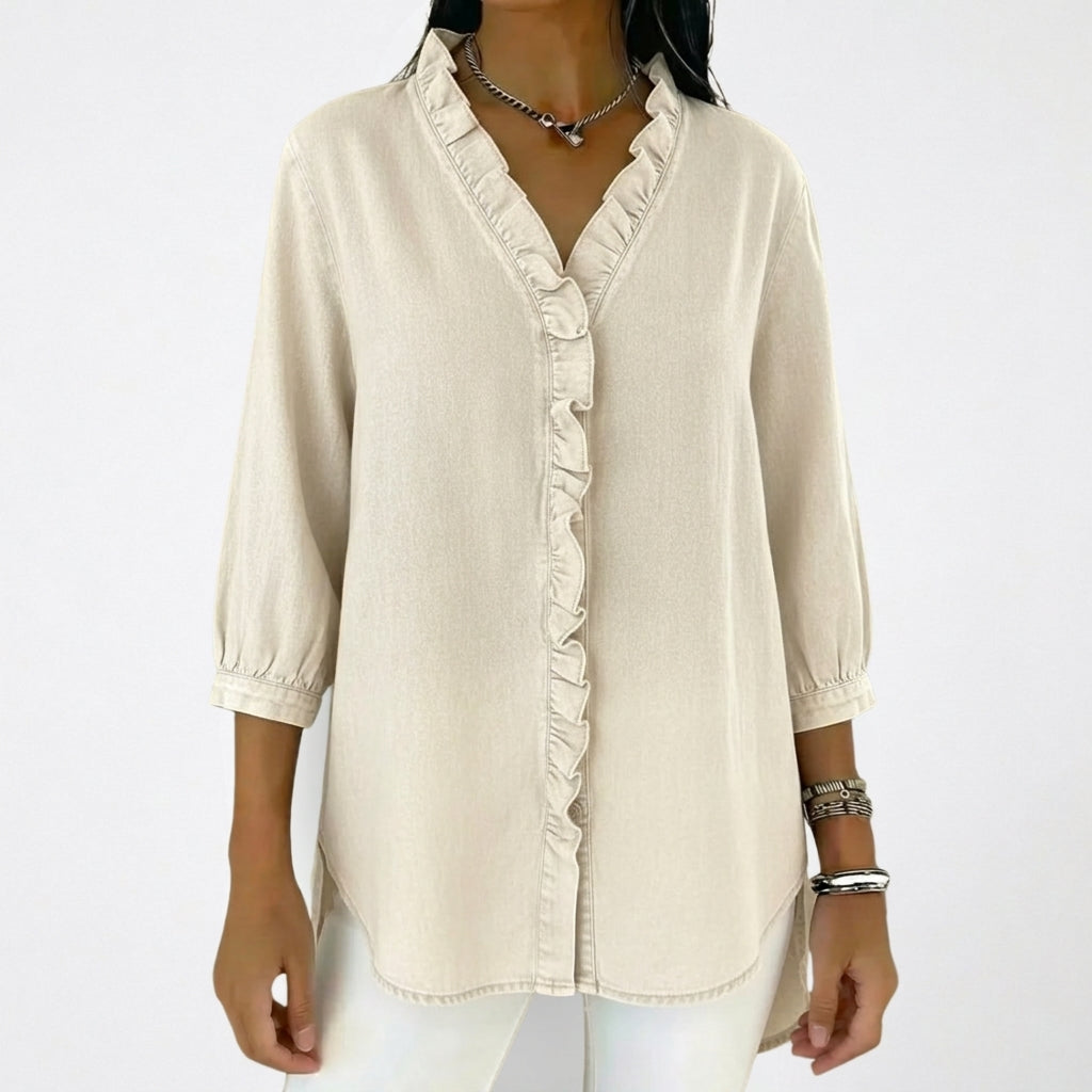 Damen-Bluse mit Rüschenbesatz und 3/4-Ärmeln-Women blouse-Alpenkind