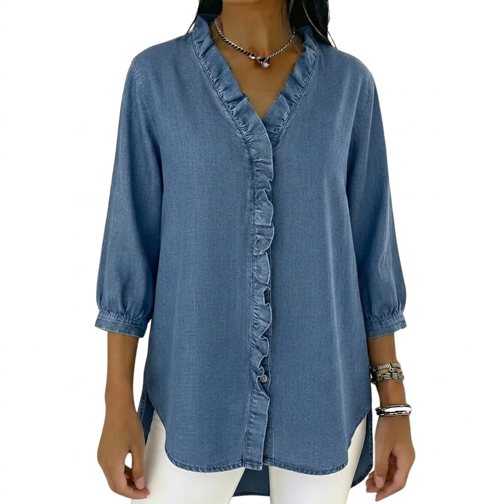 Damen-Bluse mit Rüschenbesatz und 3/4-Ärmeln-Women blouse-Alpenkind