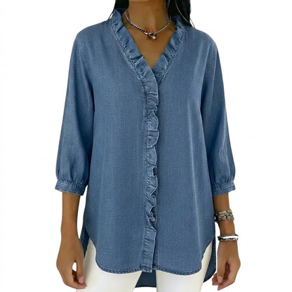 Damen-Bluse mit Rüschenbesatz und 3/4-Ärmeln-Women blouse-Alpenkind