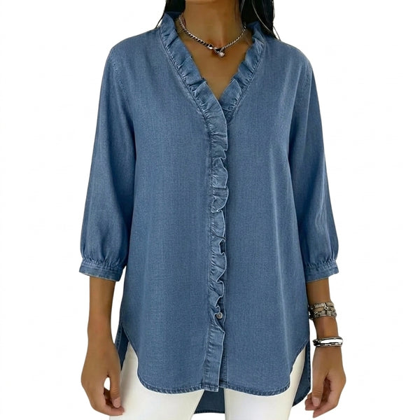 Damen-Bluse mit Rüschenbesatz und 3/4-Ärmeln-Women blouse-Alpenkind