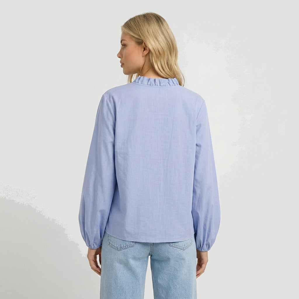 Damen-Bluse mit Rüschendetails und elastischen Ärmelbündchen-Blouse for women-Alpenkind