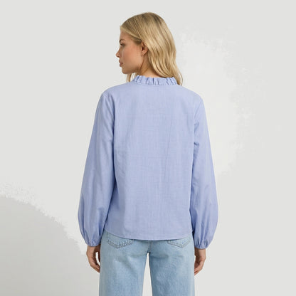 Damen-Bluse mit Rüschendetails und elastischen Ärmelbündchen-Blouse for women-Alpenkind