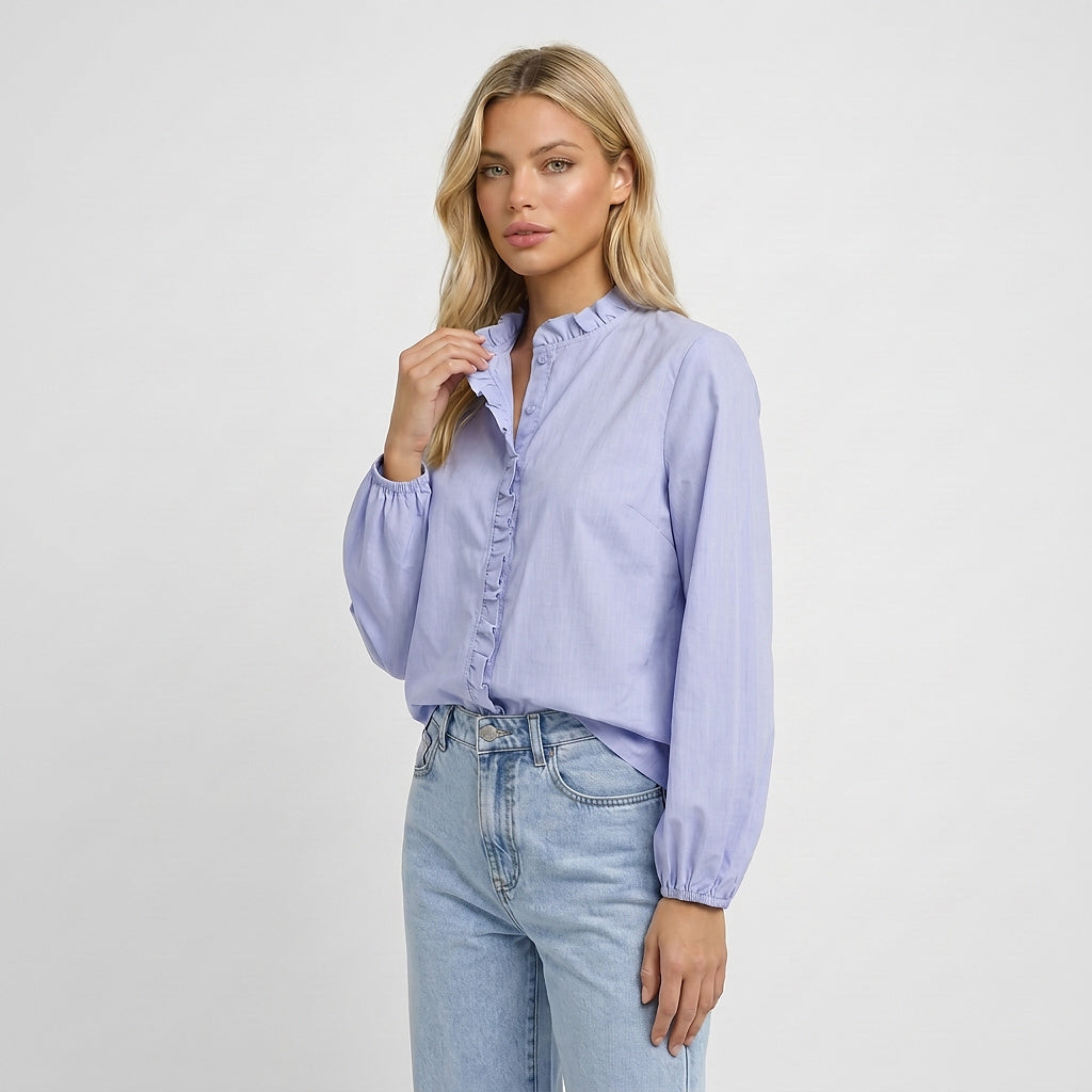 Damen-Bluse mit Rüschendetails und elastischen Ärmelbündchen-Blouse for women-Alpenkind