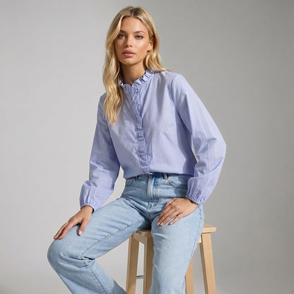 Damen-Bluse mit Rüschendetails und elastischen Ärmelbündchen-Blouse for women-Alpenkind