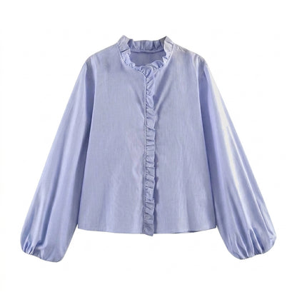 Damen-Bluse mit Rüschendetails und elastischen Ärmelbündchen-Blouse for women-Alpenkind