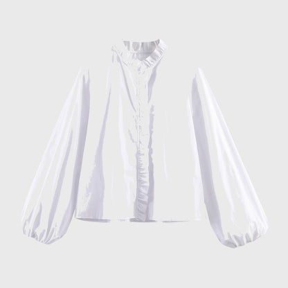 Damen-Bluse mit Rüschendetails und elastischen Ärmelbündchen-Blouse for women-Alpenkind