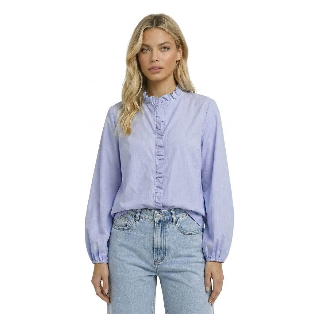 Damen-Bluse mit Rüschendetails und elastischen Ärmelbündchen-Blouse for women-Alpenkind