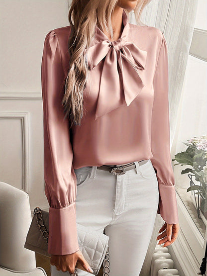 Damen Bluse mit Schleifenkragen und langen Ärmeln-Blouse for women-Alpenkind