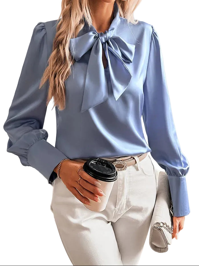 Damen Bluse mit Schleifenkragen und langen Ärmeln-Blouse for women-Alpenkind
