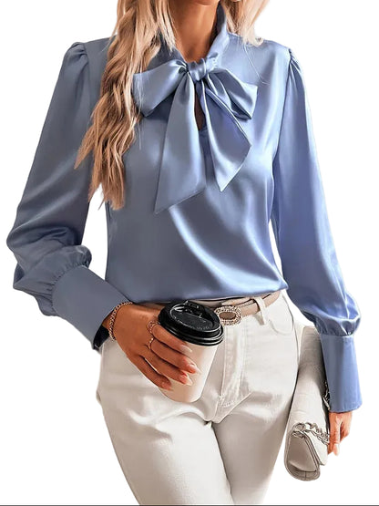 Damen Bluse mit Schleifenkragen und langen Ärmeln-Blouse for women-Alpenkind
