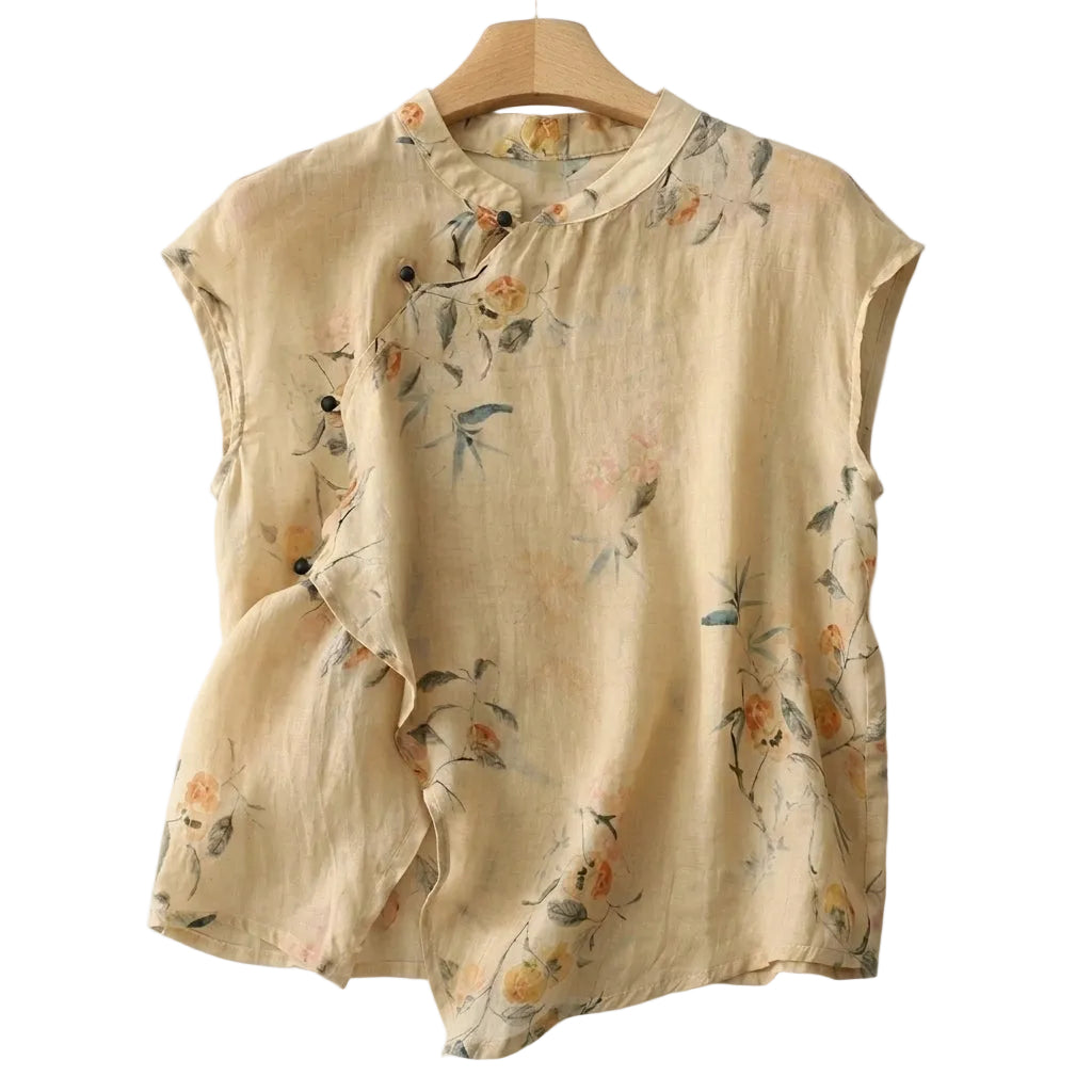 Damen-Bluse mit Stehkragen, asymmetrischer Knopfleiste und floralem Muster-Blouse for women-Alpenkind