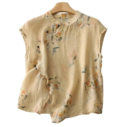 Damen-Bluse mit Stehkragen, asymmetrischer Knopfleiste und floralem Muster-Blouse for women-Alpenkind