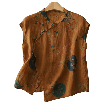 Damen-Bluse mit Stehkragen, asymmetrischer Knopfleiste und floralem Muster-Blouse for women-Alpenkind
