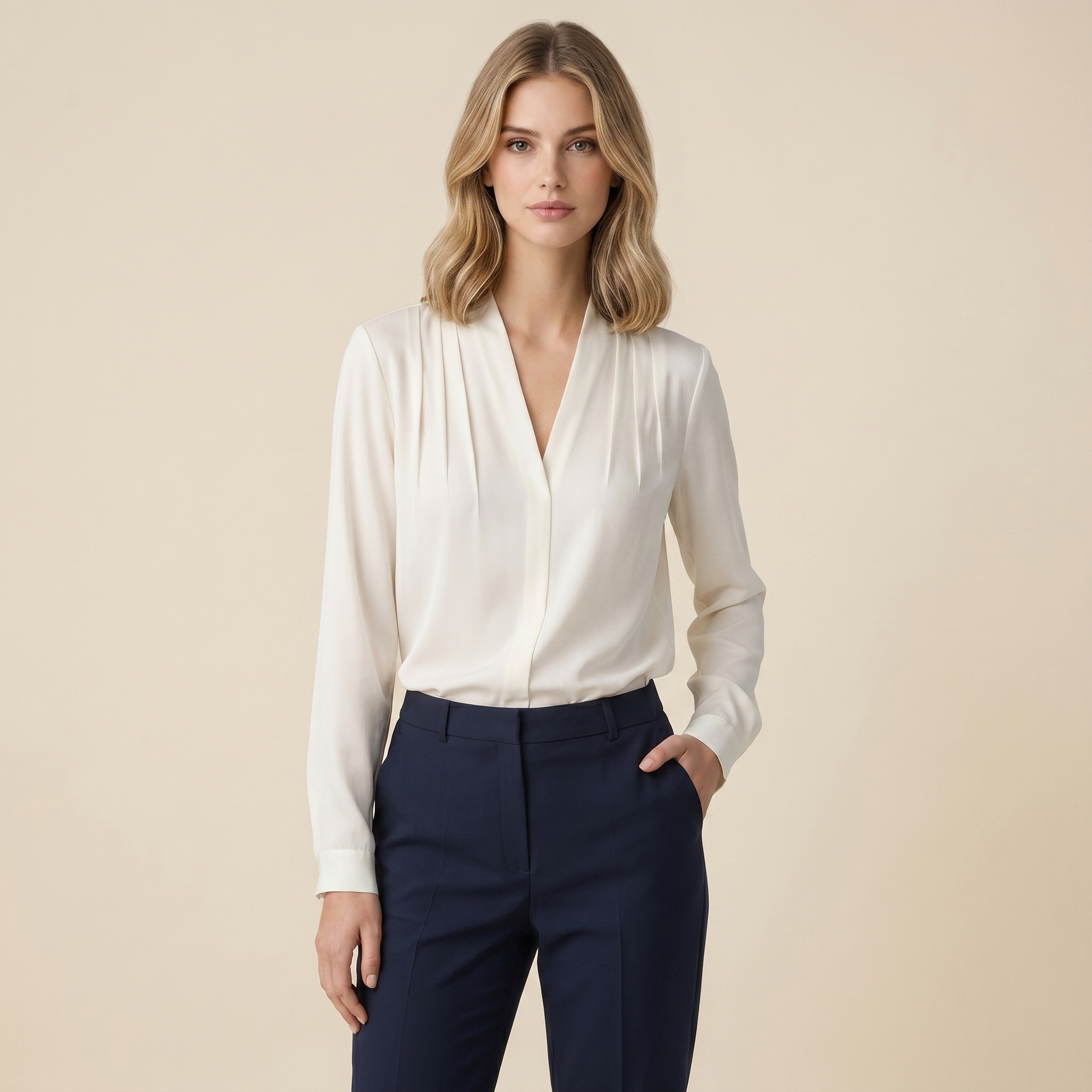 Damen-Bluse mit V-Ausschnitt, Falten-Details und Knopfmanschetten-Blouse for women-Alpenkind