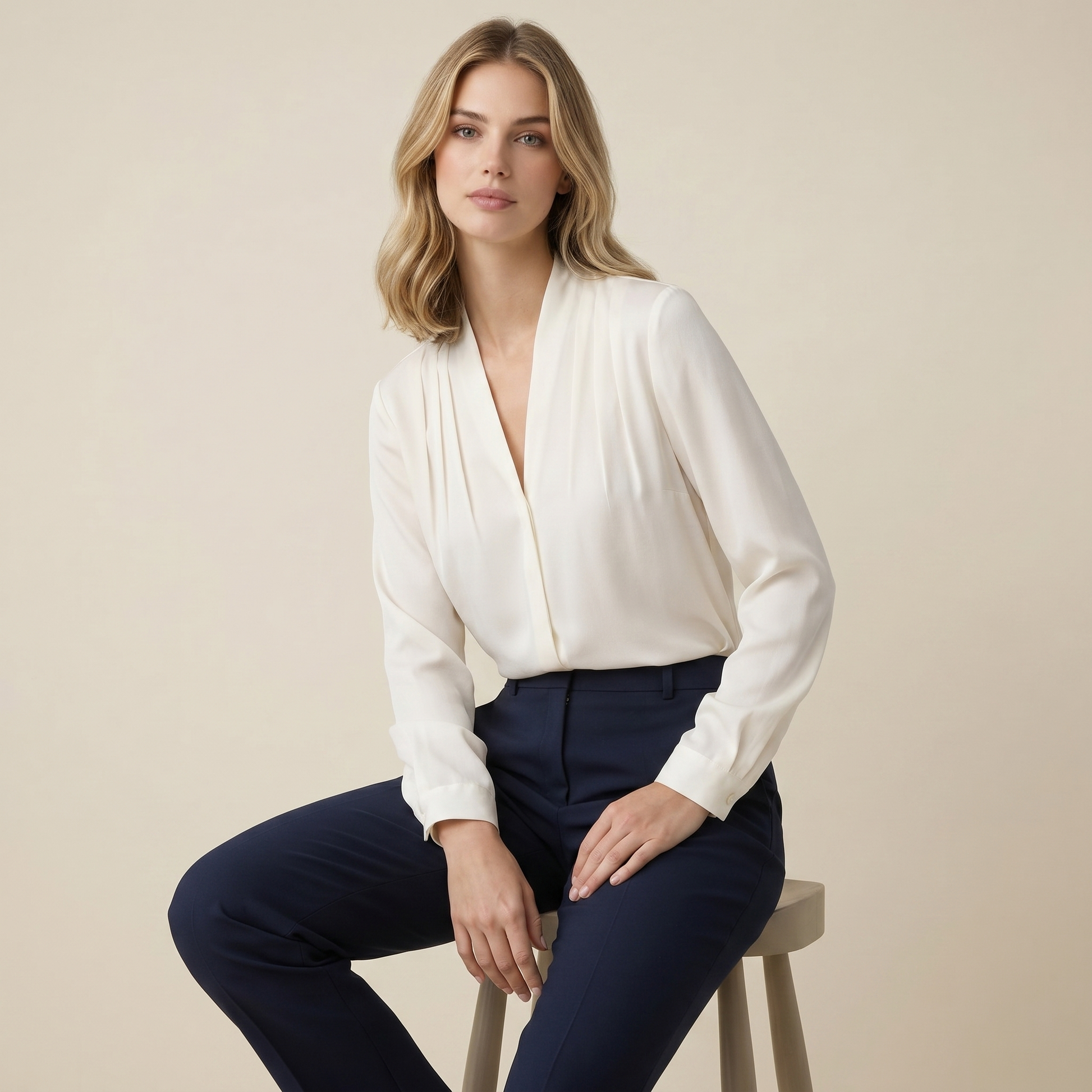 Damen-Bluse mit V-Ausschnitt, Falten-Details und Knopfmanschetten-Blouse for women-Alpenkind