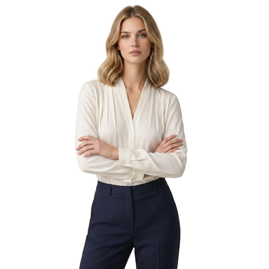Damen-Bluse mit V-Ausschnitt, Falten-Details und Knopfmanschetten-Blouse for women-Alpenkind