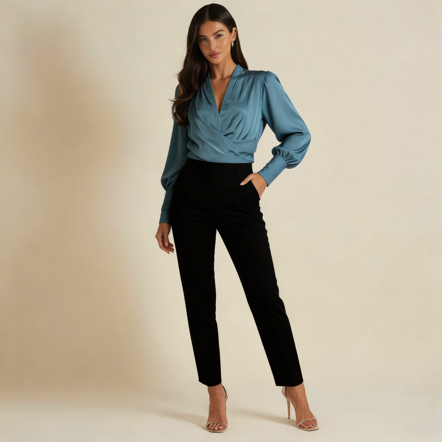Damen-Bluse mit V-Ausschnitt, Wickeloptik und Puffärmeln-Women blouse-Alpenkind