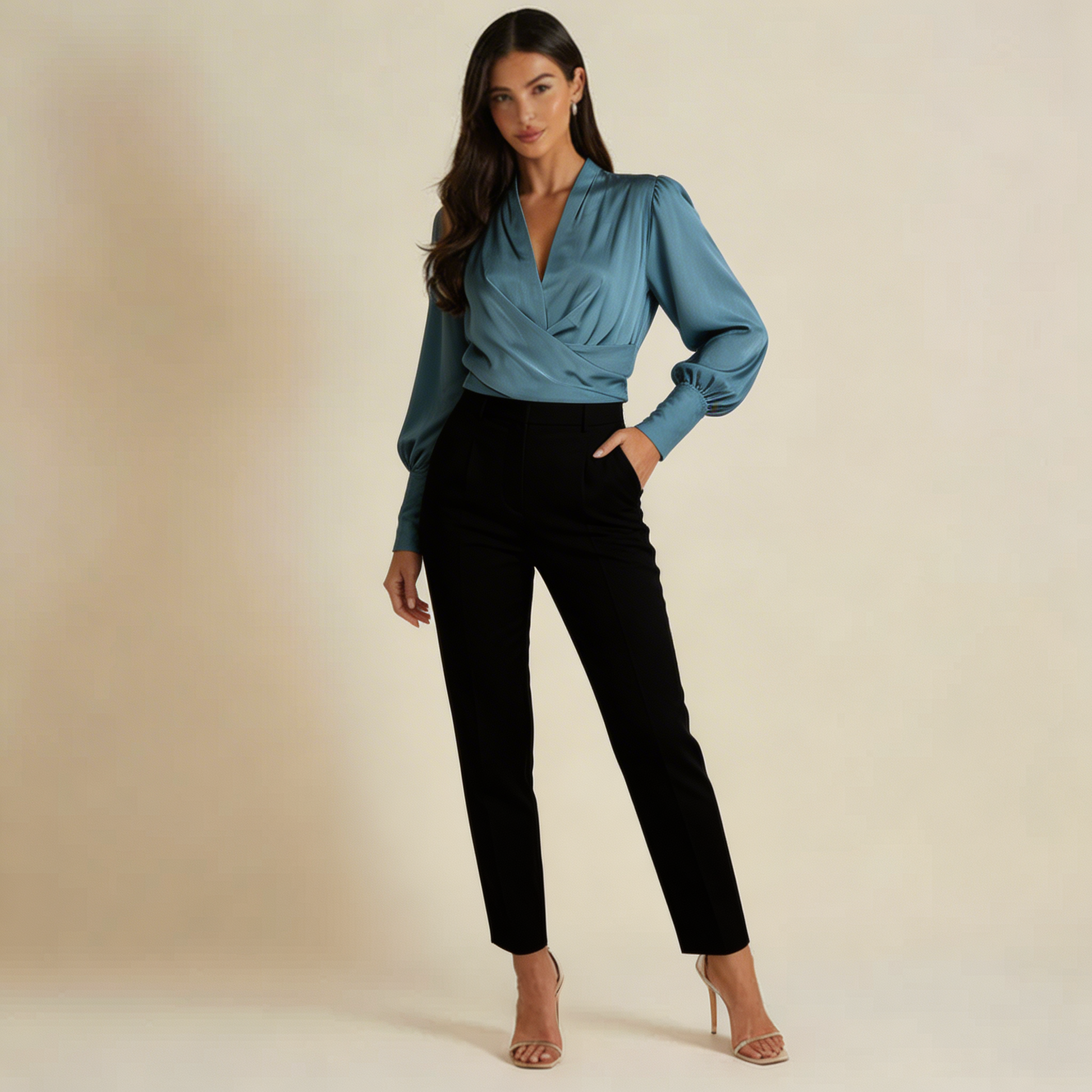 Damen-Bluse mit V-Ausschnitt, Wickeloptik und Puffärmeln-Women blouse-Alpenkind