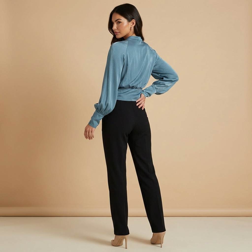 Damen-Bluse mit V-Ausschnitt, Wickeloptik und Puffärmeln-Women blouse-Alpenkind