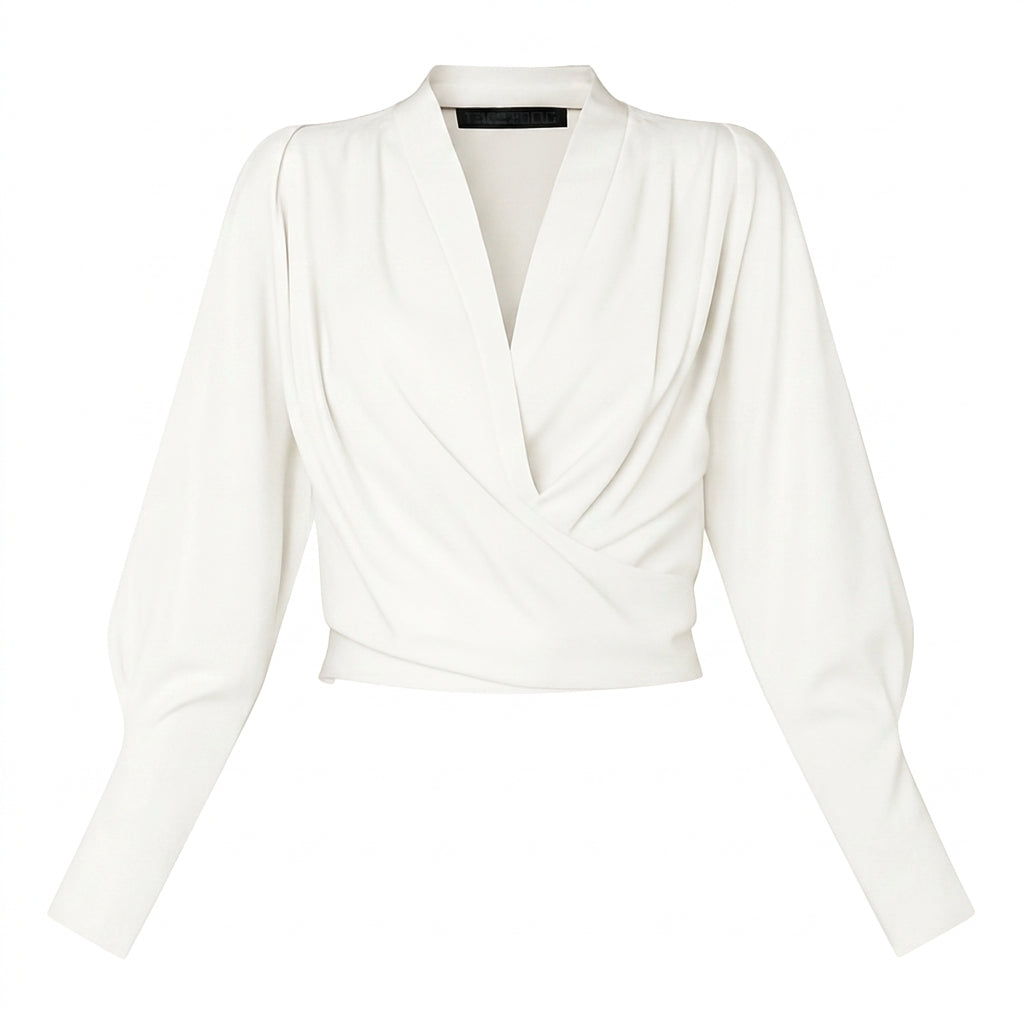 Damen-Bluse mit V-Ausschnitt, Wickeloptik und Puffärmeln-Women blouse-Alpenkind