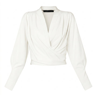 Damen-Bluse mit V-Ausschnitt, Wickeloptik und Puffärmeln-Women blouse-Alpenkind