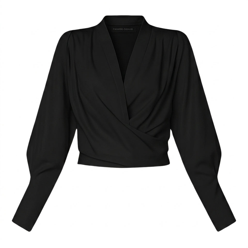 Damen-Bluse mit V-Ausschnitt, Wickeloptik und Puffärmeln-Women blouse-Alpenkind