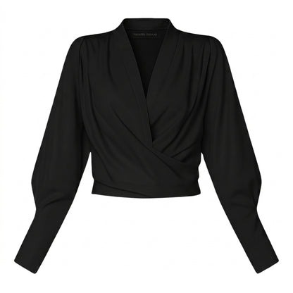 Damen-Bluse mit V-Ausschnitt, Wickeloptik und Puffärmeln-Women blouse-Alpenkind