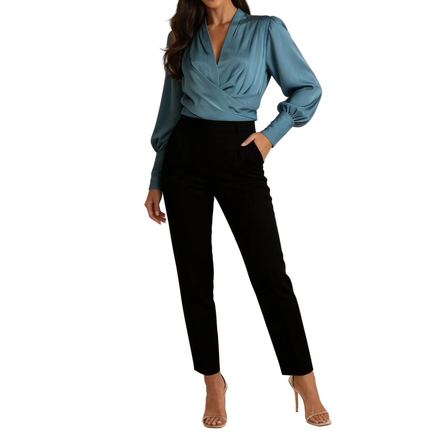 Damen-Bluse mit V-Ausschnitt, Wickeloptik und Puffärmeln-Women blouse-Alpenkind