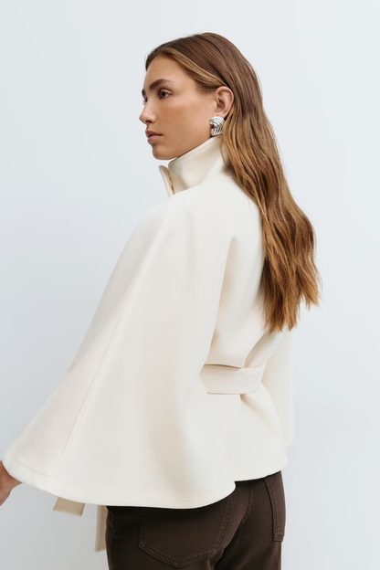 Damen Capejacke mit Stehkragen und Bindegürtel-Women Coats-Alpenkind