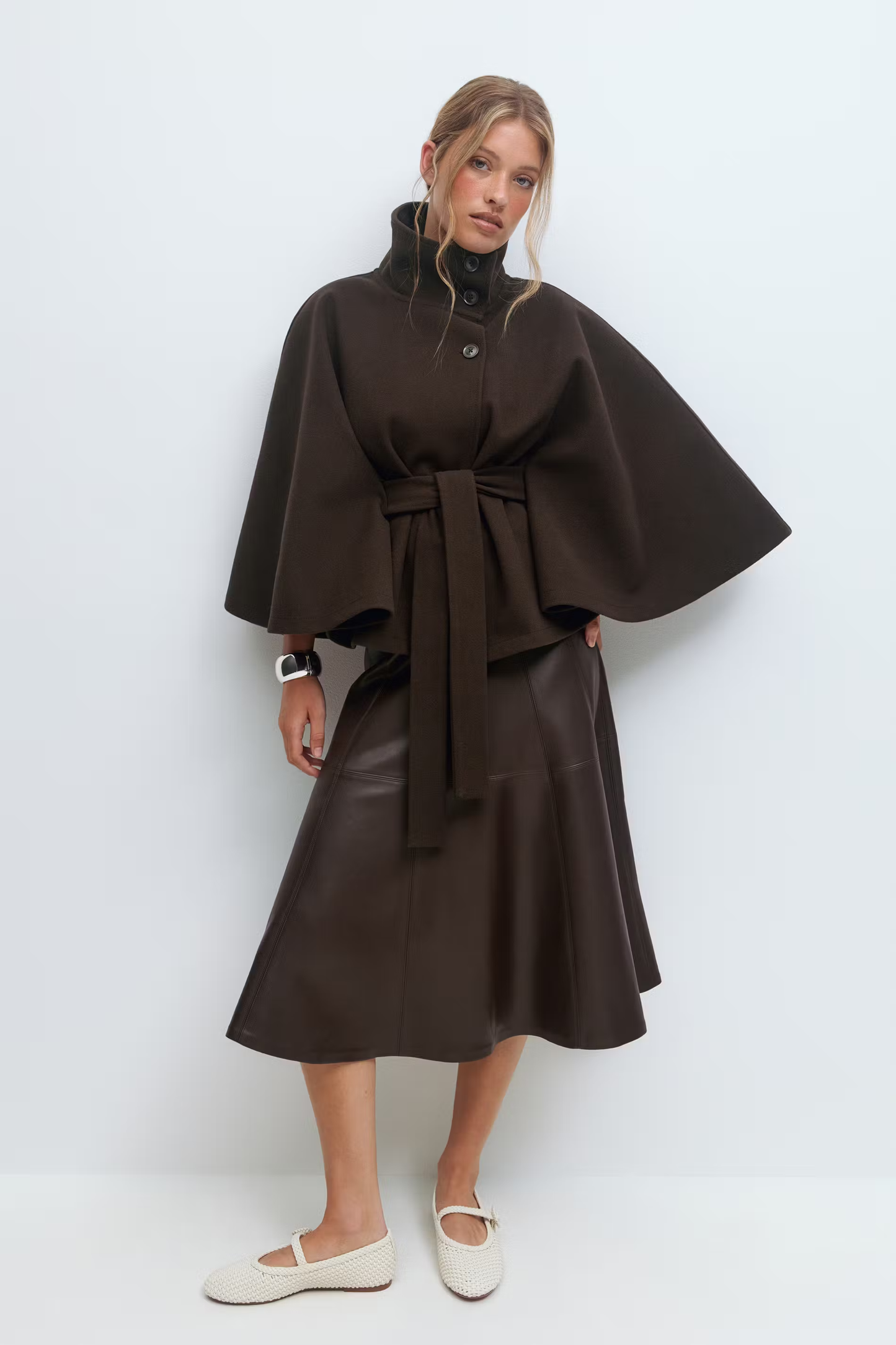 Damen Capejacke mit Stehkragen und Bindegürtel-Women Coats-Alpenkind