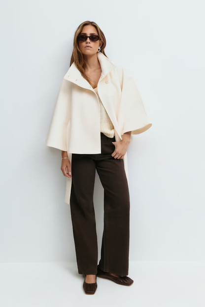 Damen Capejacke mit Stehkragen und Bindegürtel-Women Coats-Alpenkind