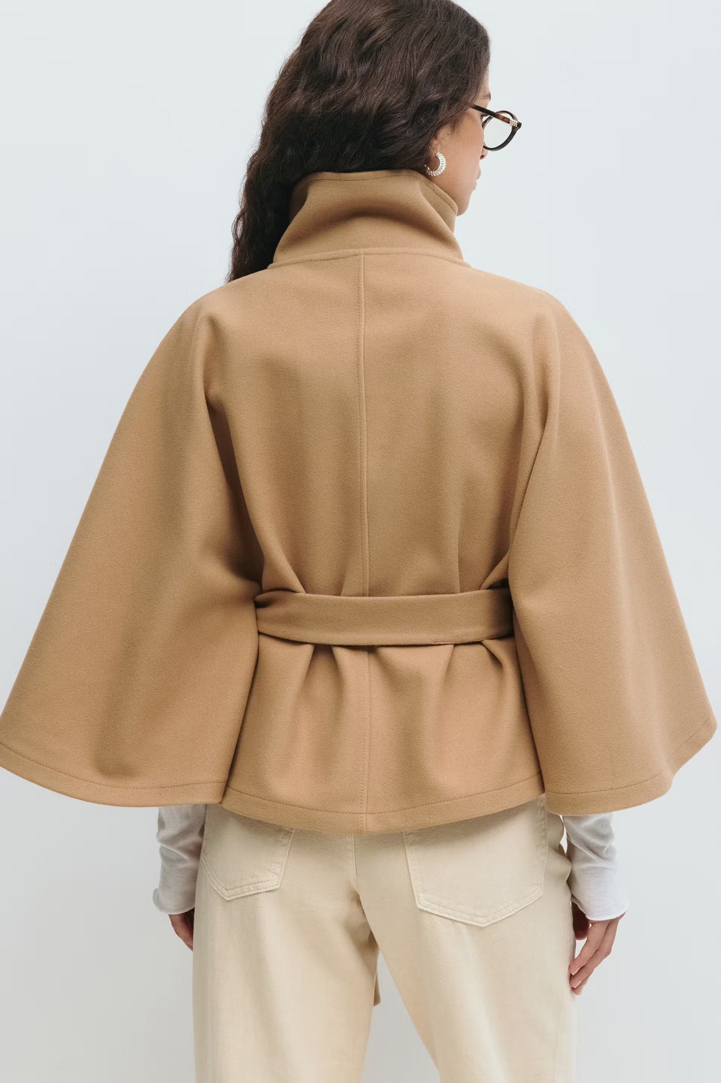 Damen Capejacke mit Stehkragen und Bindegürtel-Women Coats-Alpenkind