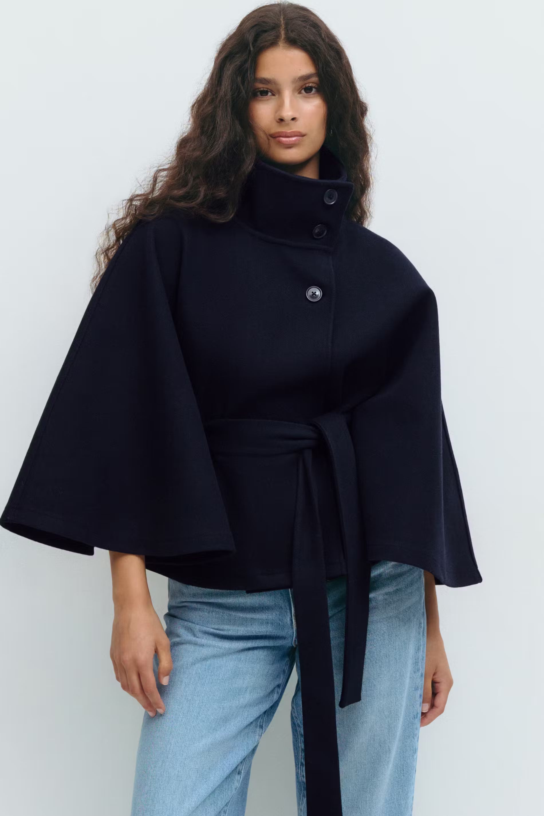 Damen Capejacke mit Stehkragen und Bindegürtel-Women Coats-Alpenkind