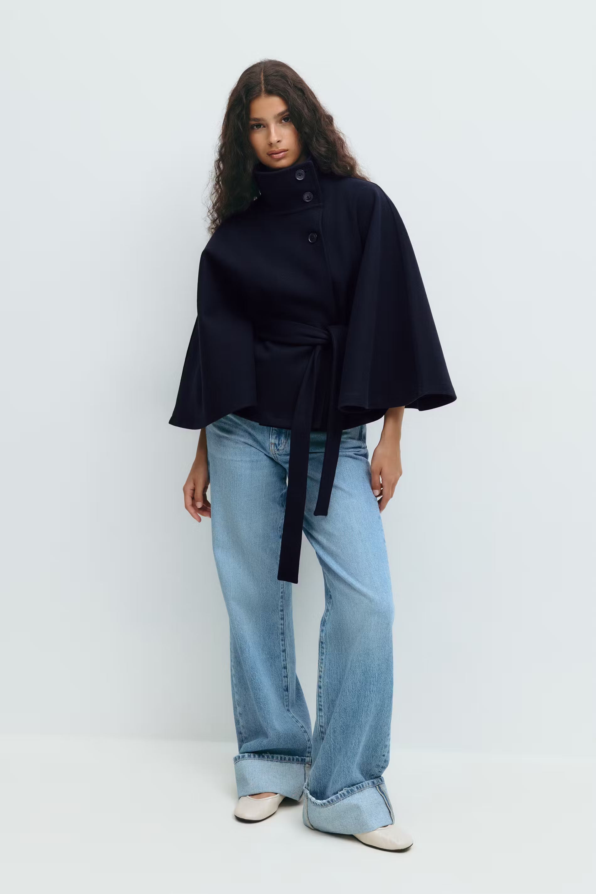 Damen Capejacke mit Stehkragen und Bindegürtel-Women Coats-Alpenkind