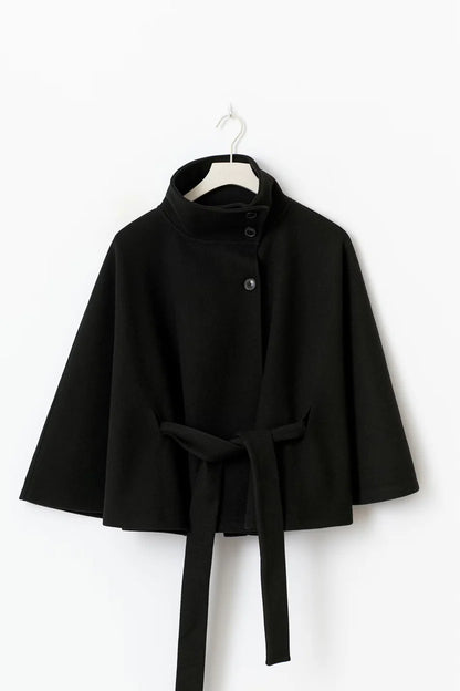 Damen Capejacke mit Stehkragen und Bindegürtel-Women Coats-Alpenkind