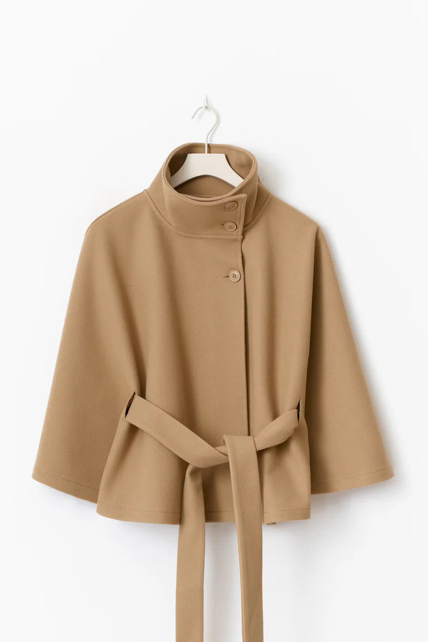 Damen Capejacke mit Stehkragen und Bindegürtel-Women Coats-Alpenkind