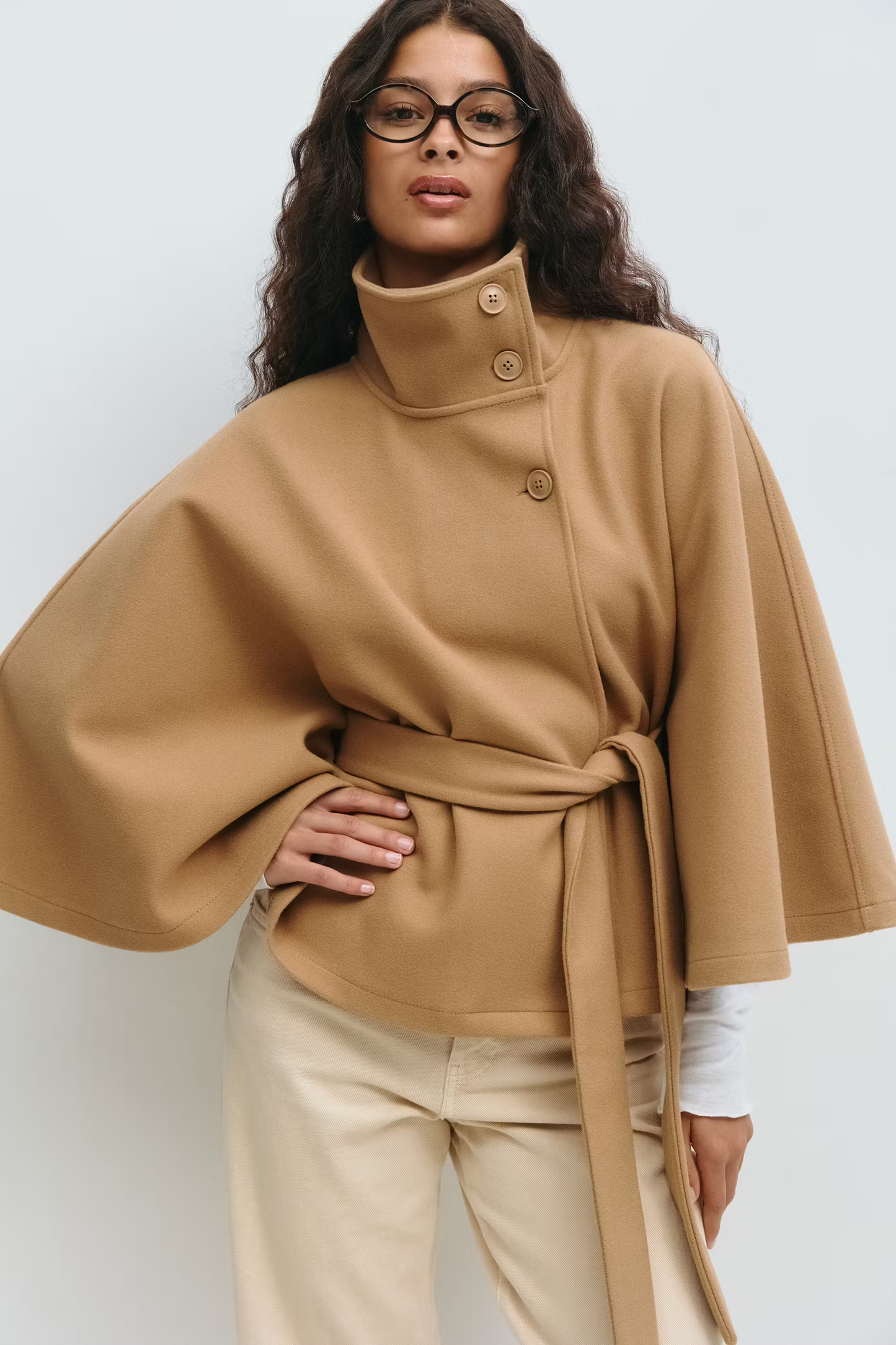 Damen Capejacke mit Stehkragen und Bindegürtel-Women Coats-Alpenkind