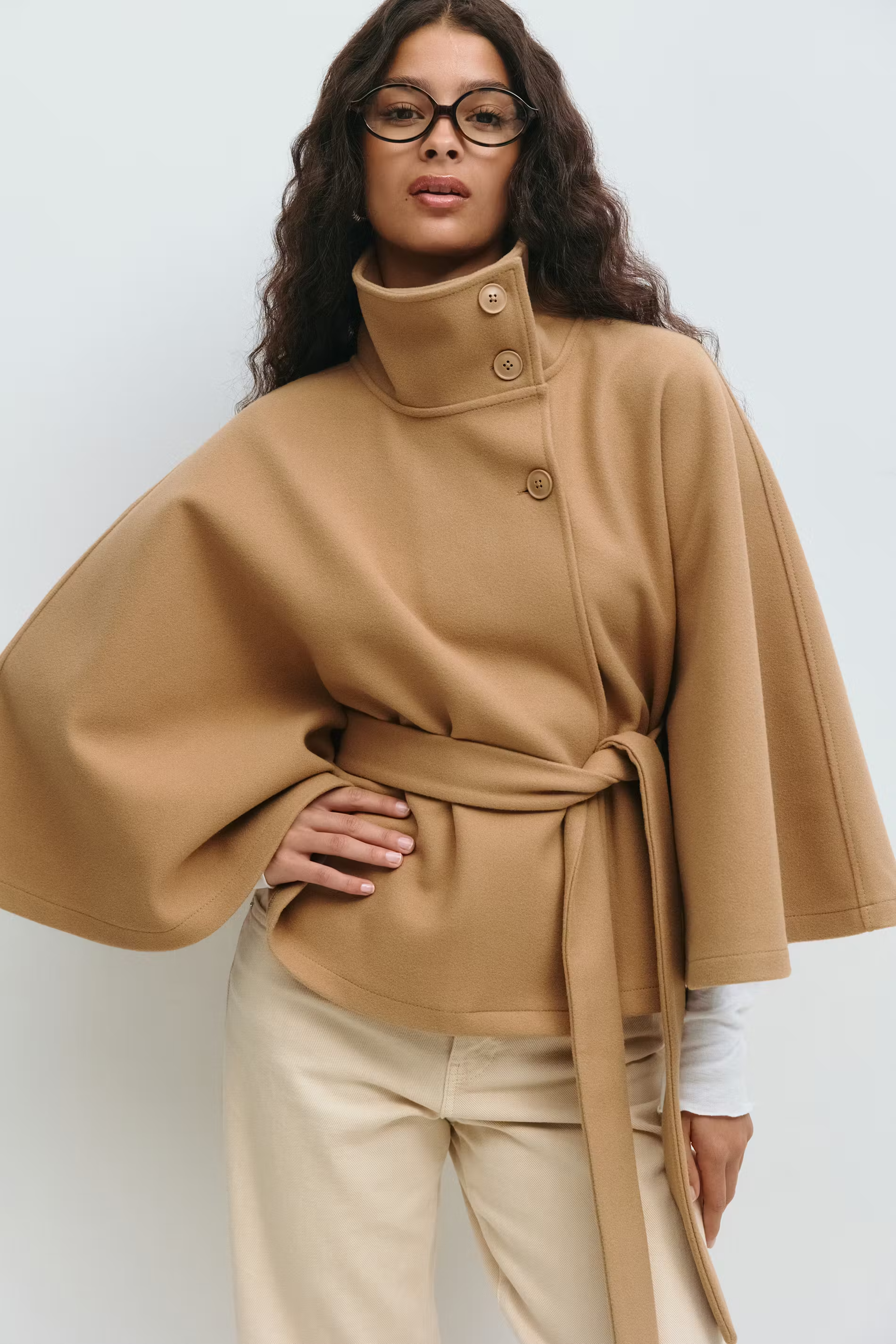 Damen Capejacke mit Stehkragen und Bindegürtel-Women Coats-Alpenkind