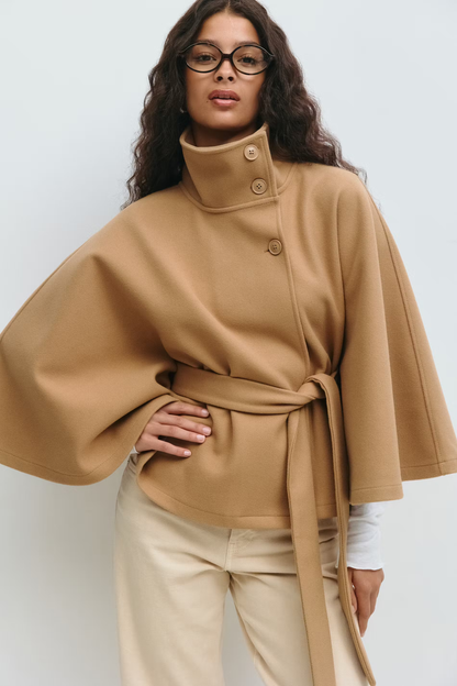 Damen Capejacke mit Stehkragen und Bindegürtel-Women Coats-Alpenkind