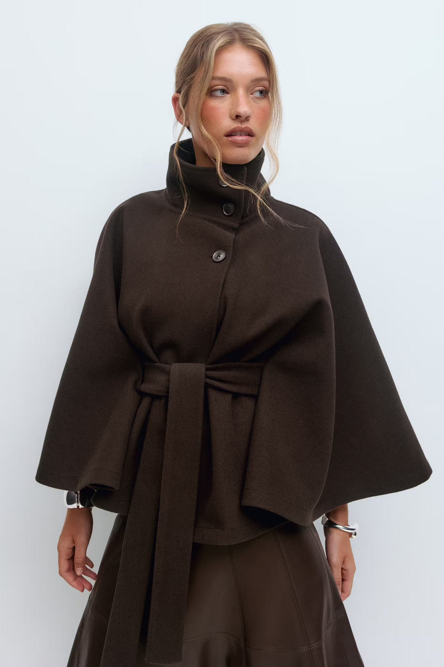 Damen Capejacke mit Stehkragen und Bindegürtel-Women Coats-Alpenkind