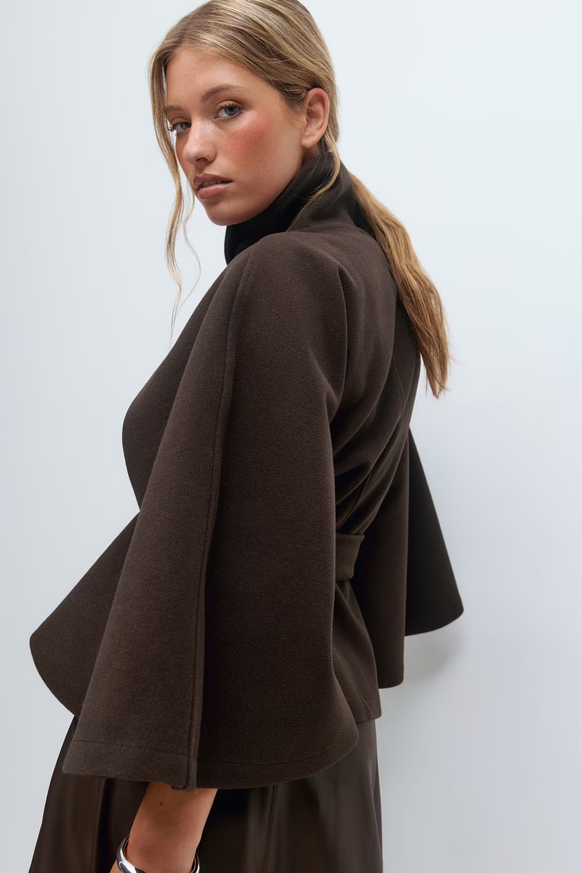 Damen Capejacke mit Stehkragen und Bindegürtel-Women Coats-Alpenkind