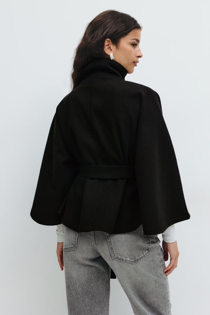 Damen Capejacke mit Stehkragen und Bindegürtel-Women Coats-Alpenkind