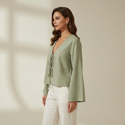 Damen Crop-Top mit langen Ärmeln und Bindevorderseite-Tops for women-Alpenkind