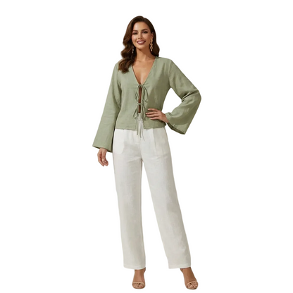 Damen Crop-Top mit langen Ärmeln und Bindevorderseite-Tops for women-Alpenkind