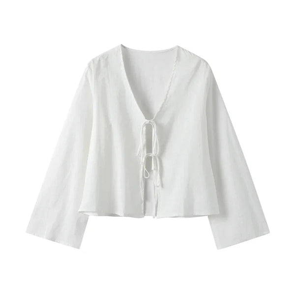 Damen Crop-Top mit langen Ärmeln und Bindevorderseite-Tops for women-Alpenkind