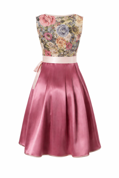 Damen Dirndl Kleid mit Blütenmuster, Frontverschluss und Spitzenschürze-Dirndl for Women-Alpenkind