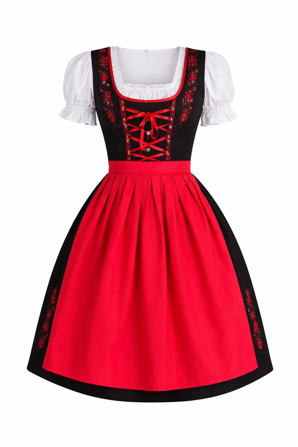 Damen Dirndl Kleid mit Kontrastschürze, Stickdetail und Rückenschleife-Dirndl for Women-Alpenkind
