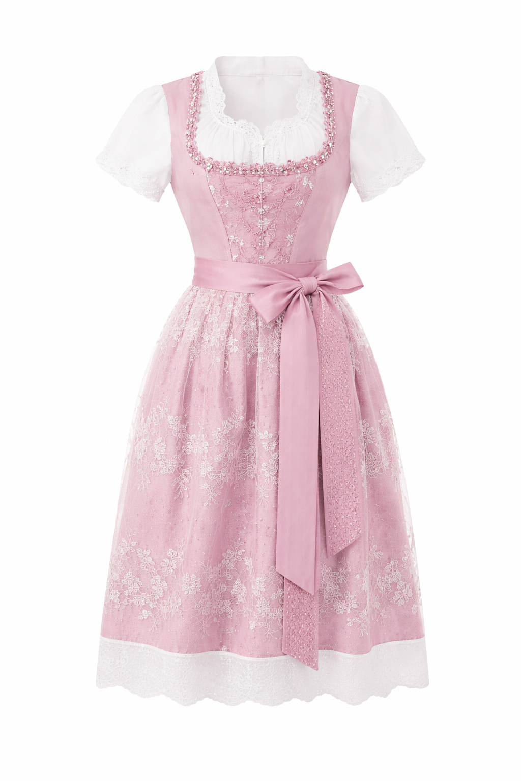 Damen Dirndl Kleid mit Perlenbesatz, Spitzeneinsatz und Bindeschleife-Dirndl for Women-Alpenkind