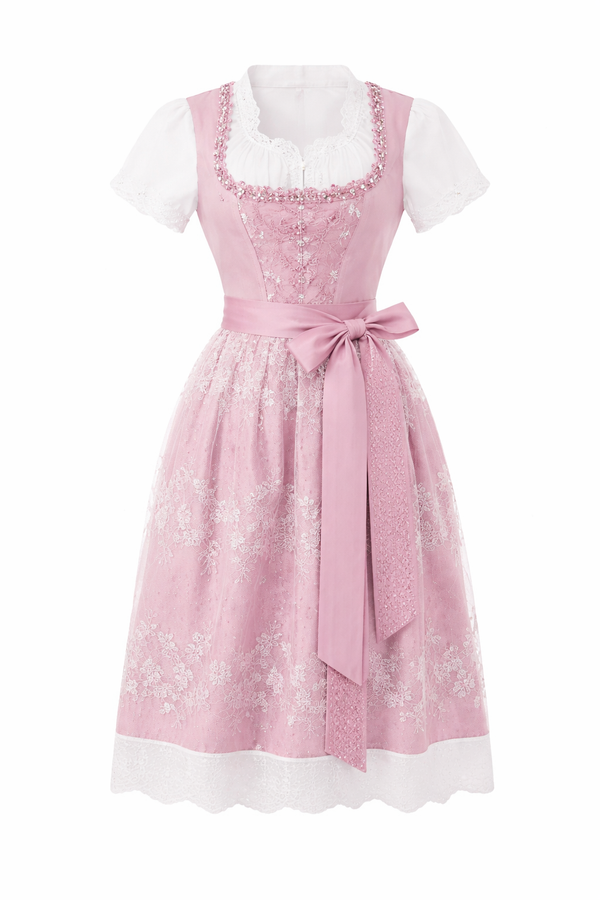 Damen Dirndl Kleid mit Perlenbesatz, Spitzeneinsatz und Bindeschleife-Dirndl for Women-Alpenkind